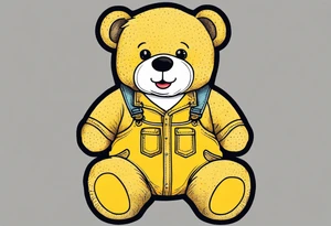 the back of a standing teddy bear in yellow overalls tattoo idea