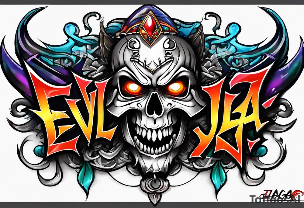Graffiti art of the name Evil Jaga tattoo idea