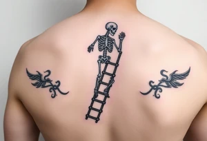 skeleton clibing up rope ladder tattoo idea