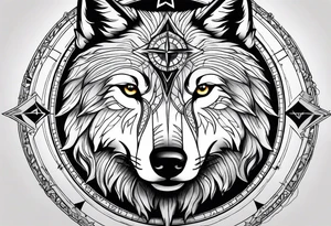 Compass in a wolf face tattoo idea