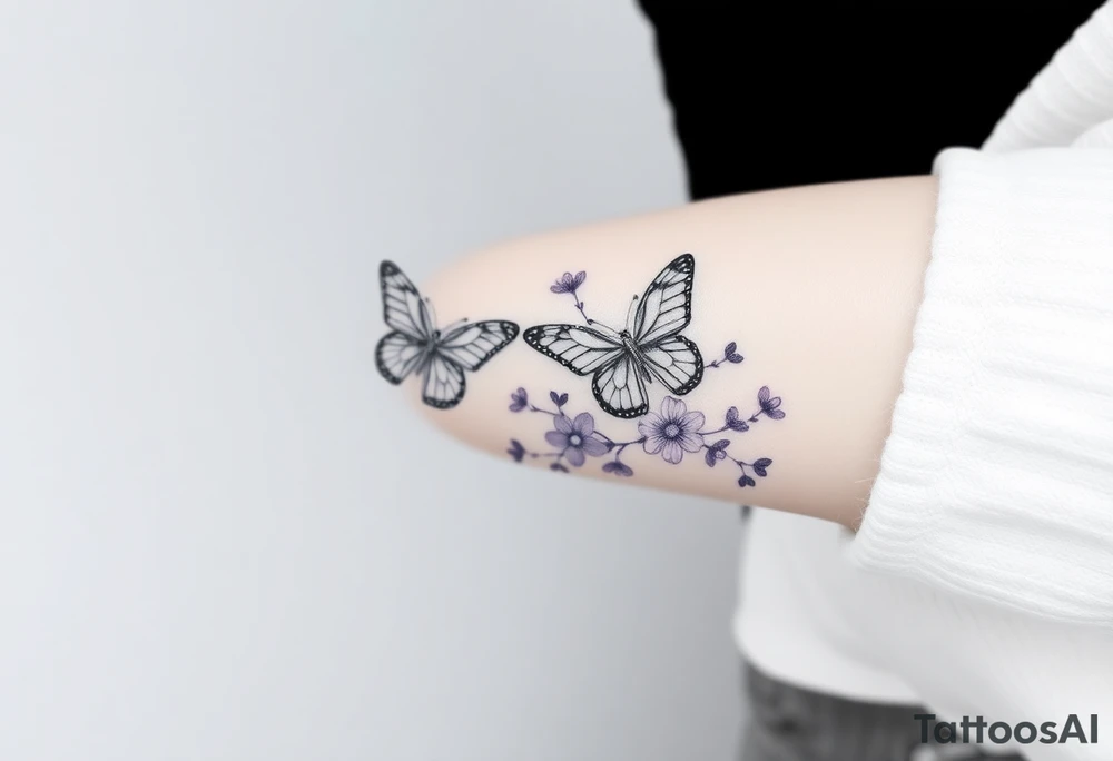 spring violet flowers and butterflies, more butterfly, and sprinkels, flower are violet il want long for arm tattoo idea