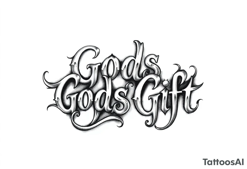 words Gods Gift in a religious style tattoo idea