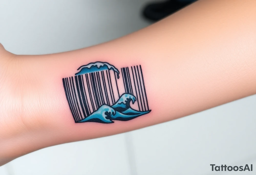 A barcode that seamlessly blends into ocean waves, symbolizing a love as deep as the sea tattoo idea