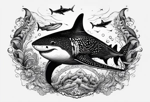 shark, octapus, lion, whale shark, manta ray sleeve tattoo idea