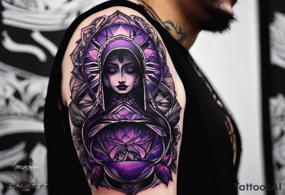 lines around wrist, abstract, black and purple, covered from wrist to forearm, fully covered, no borders, blackwork, no faces tattoo idea