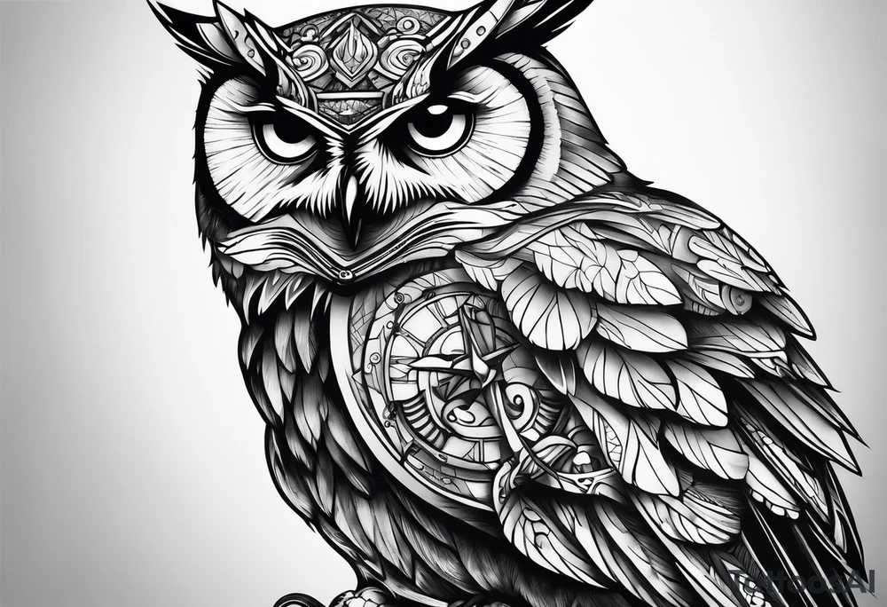 Owl in armor tattoo idea