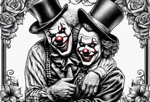 A clown holding the leg of another clown tattoo idea