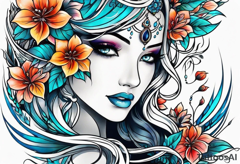water and flowers tattoo idea