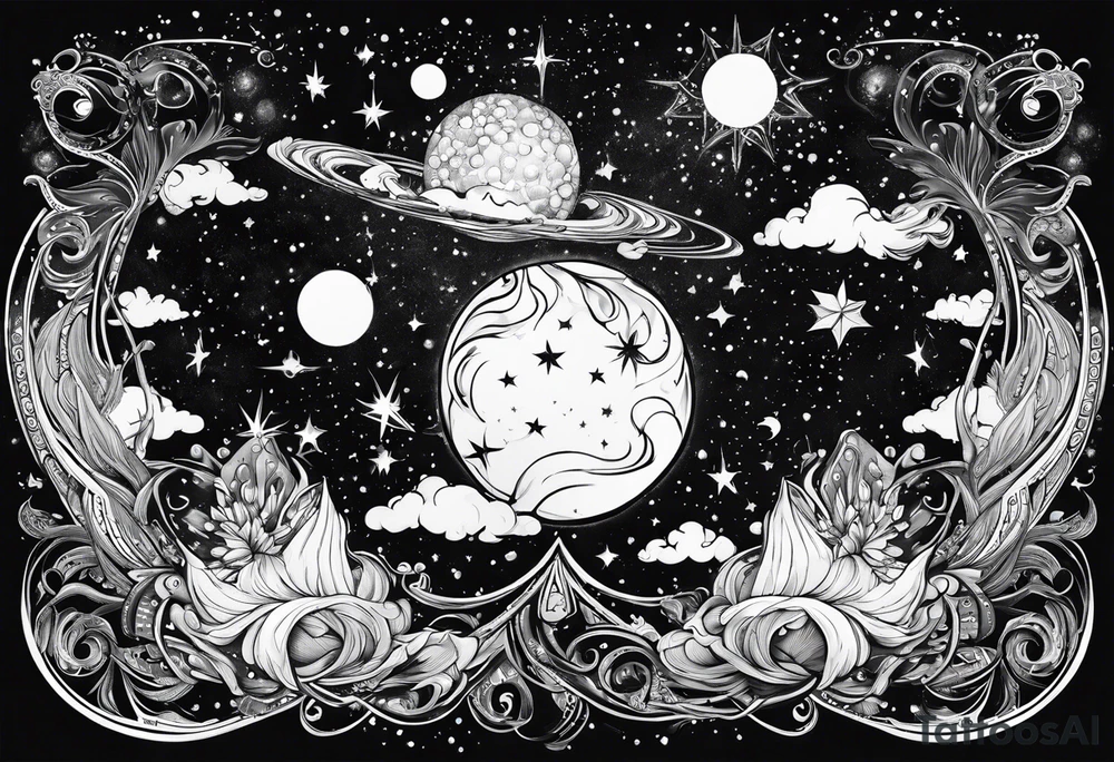 Aquarius and Cancer constellation in a cosmic explosion of love tattoo idea