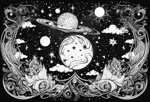 Aquarius and Cancer constellation in a cosmic explosion of love tattoo idea