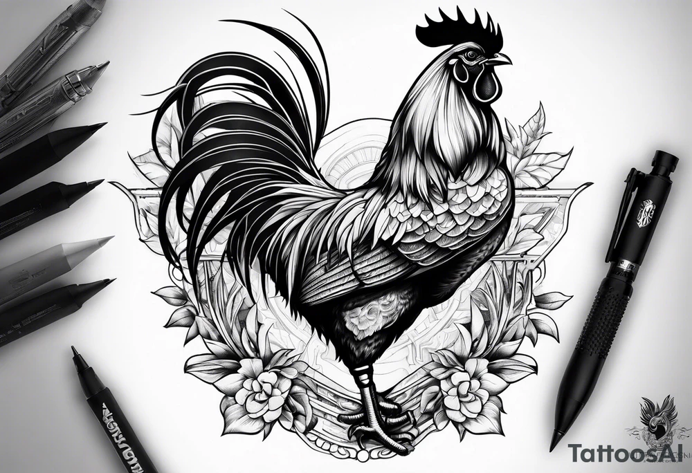 rooster holding machine gun tattoo idea