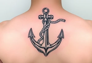 weathered anchor wrapped in nautical rope with sea waves tattoo idea