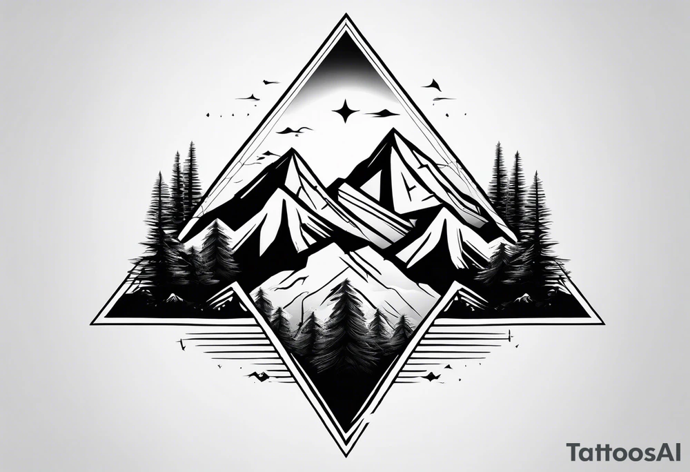 Mountains in a triangle with palm trees tattoo idea