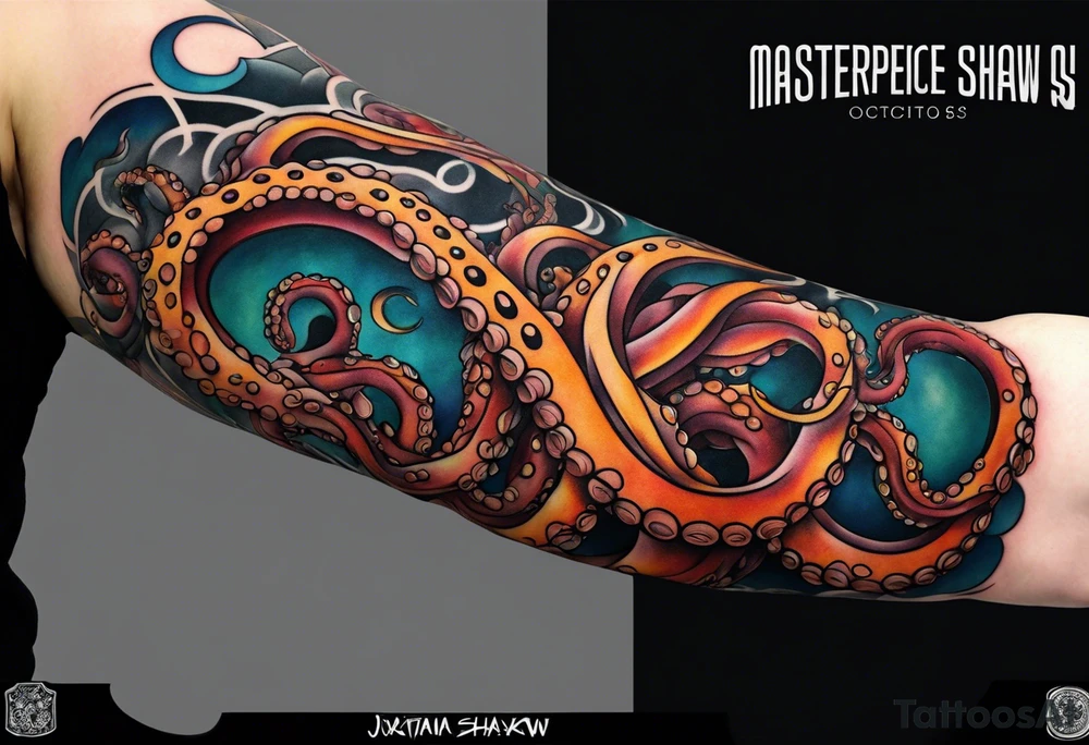 Octopus Arm Sleeve with fall colors tattoo idea