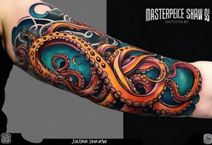 Octopus Arm Sleeve with fall colors tattoo idea