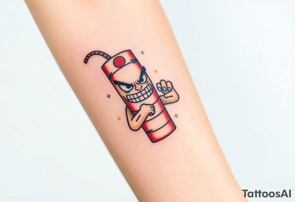 angry stick of dynamite with a mean face and muscles with a lit fuse tattoo idea