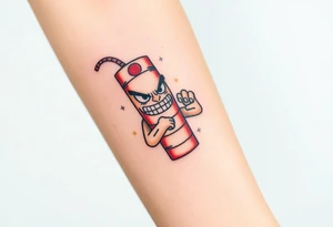 angry stick of dynamite with a mean face and muscles with a lit fuse tattoo idea