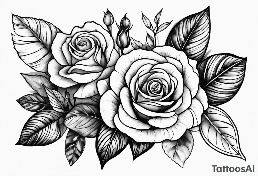 roses and leaves tattoo idea