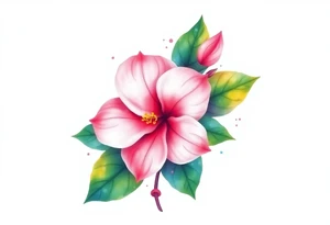 pink camelia flower with leaves and stem tattoo idea