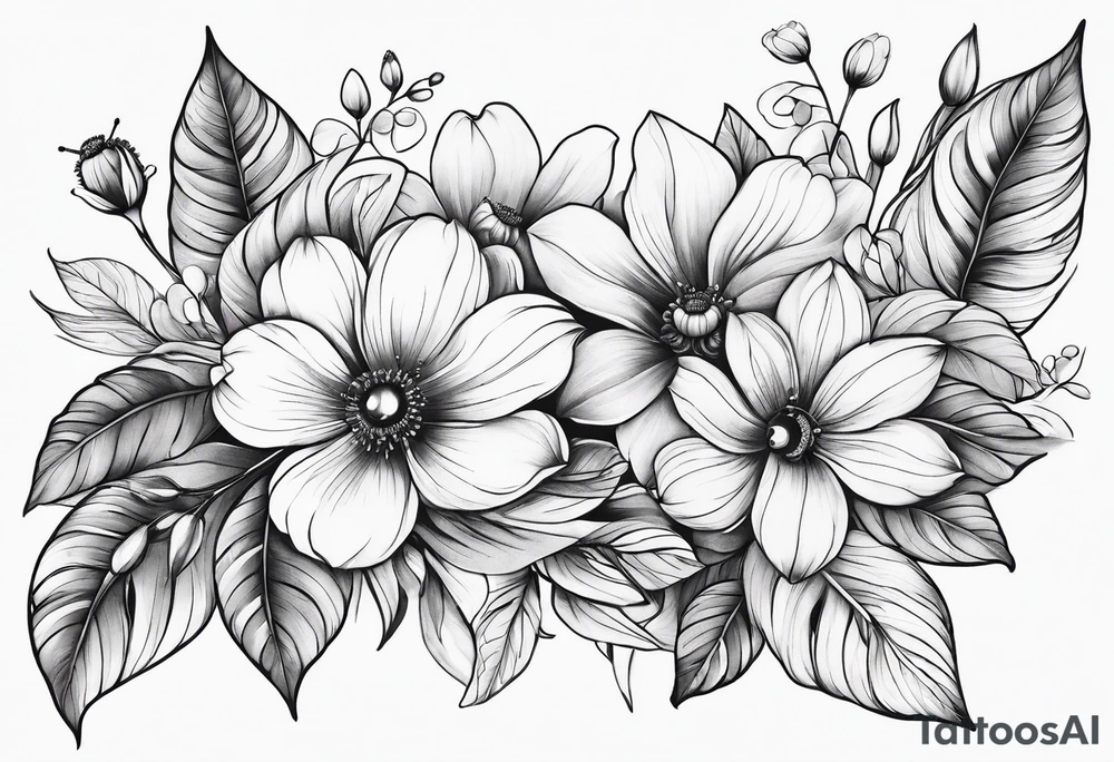 Arm wrap floral dainty soft leaves with bee tattoo idea