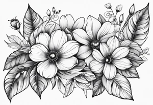 Arm wrap floral dainty soft leaves with bee tattoo idea