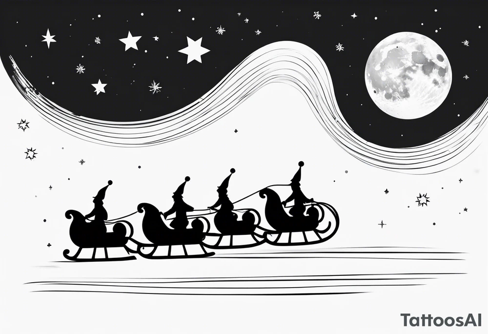 Santa flying across the moon with his sleigh tattoo idea