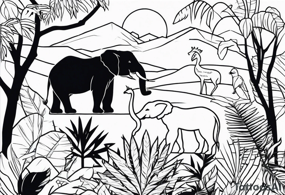 JUNGLE WITH ANIMALS tattoo idea