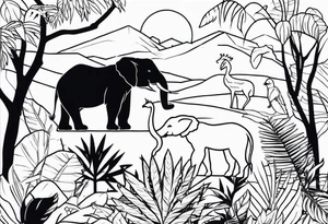 JUNGLE WITH ANIMALS tattoo idea