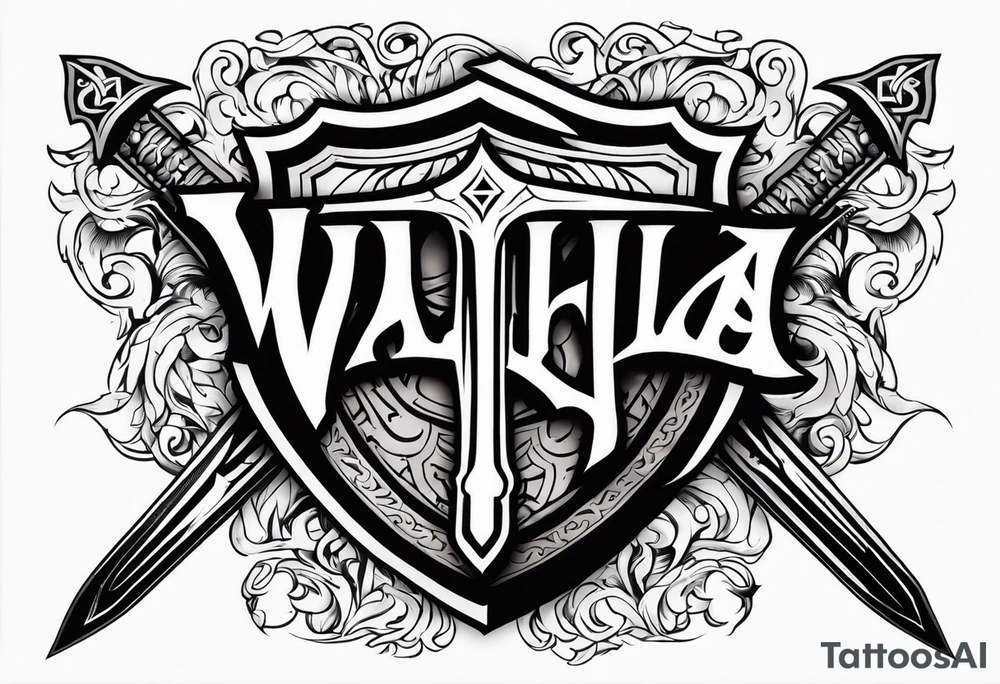 Valhalla world sword shield tattoo idea