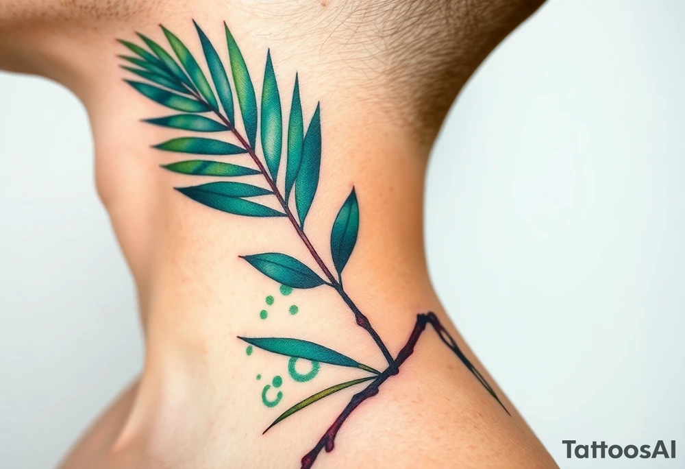 large palm leaves twisted side neck tattoo tattoo idea