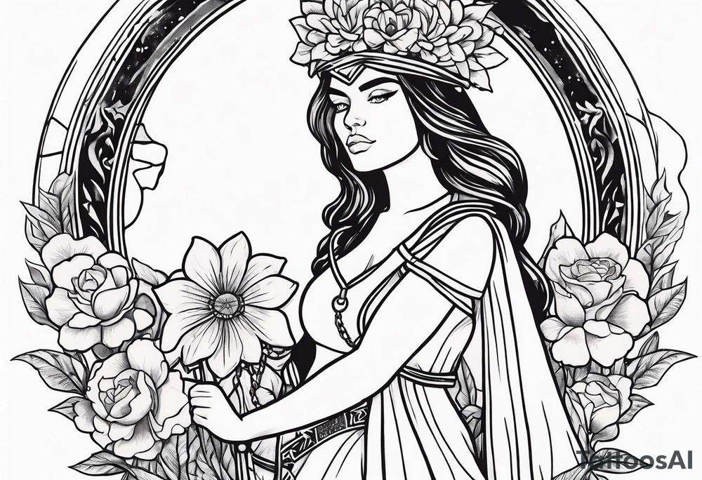 tarot justice woman flowers tattoo idea