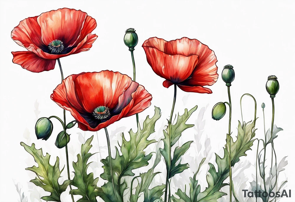 One Red poppy flower with long stem tattoo idea