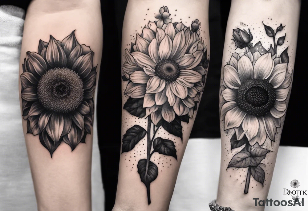 Sunflower daffodil, daisy, rose, Adler, chrysanthemum, holly Birth flower tattoo idea
