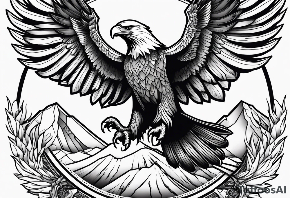 An eagle clutching a banner in its talons that states flectere si nequeo supros acheronta movebo tattoo idea