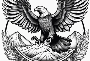 An eagle clutching a banner in its talons that states flectere si nequeo supros acheronta movebo tattoo idea