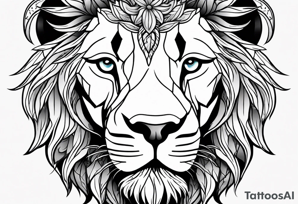 Lion face with leaves tattoo idea