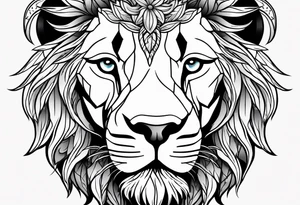 Lion face with leaves tattoo idea