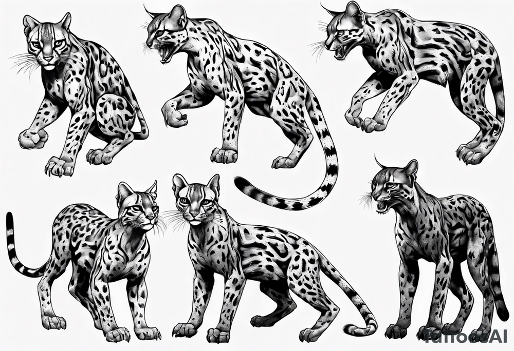 cybernetic ocelot full body roar tattoo idea