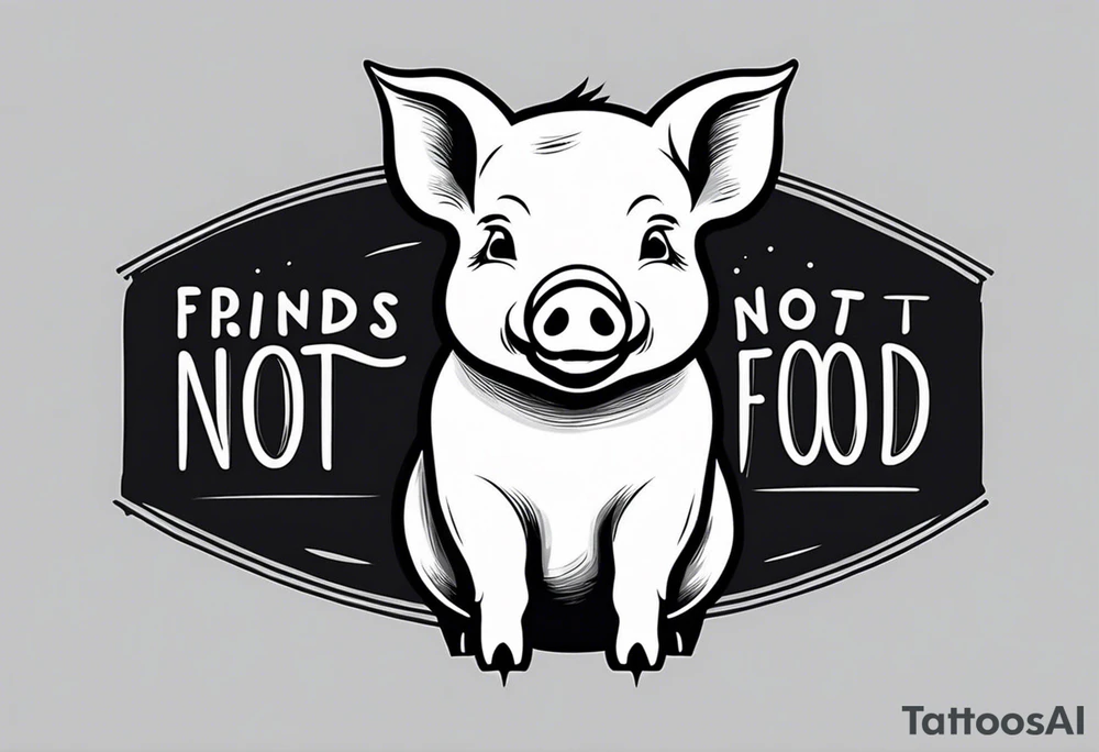 cute pig or piglet.
with text: "friends not food" tattoo idea cute pig or piglet.
with text: "friends not food" tattoo idea