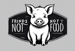 cute pig or piglet.
with text: "friends not food" tattoo idea