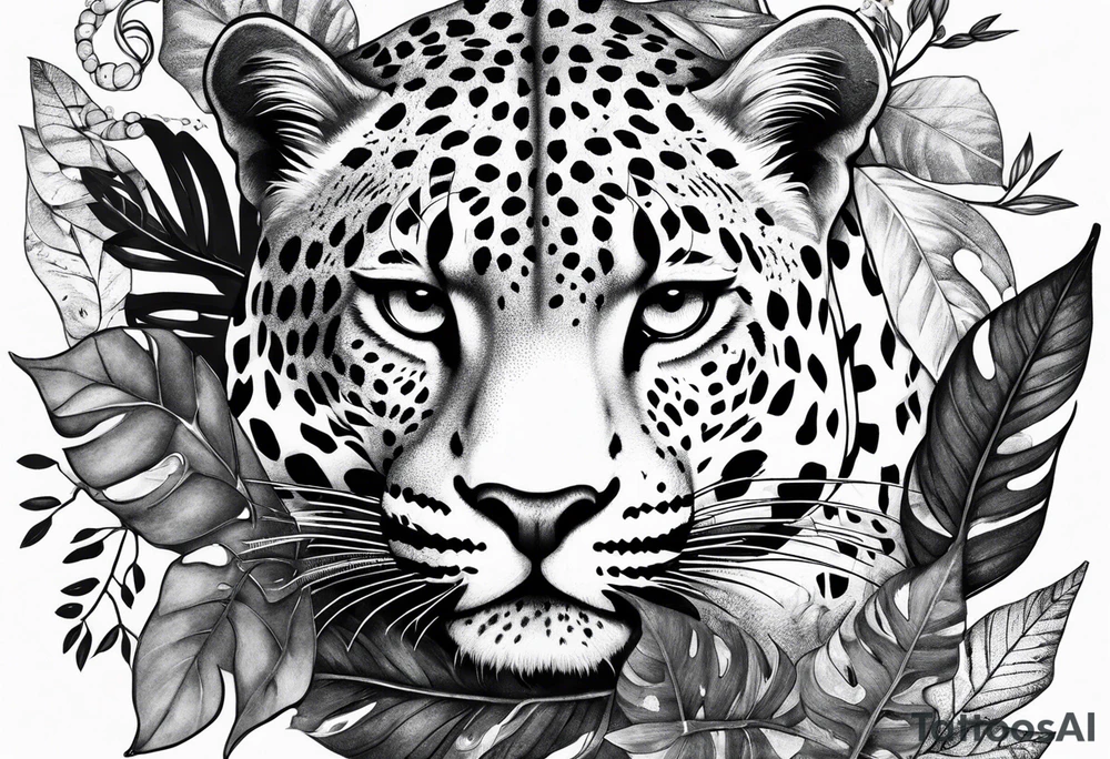Leopard and snake in the leaves tattoo idea