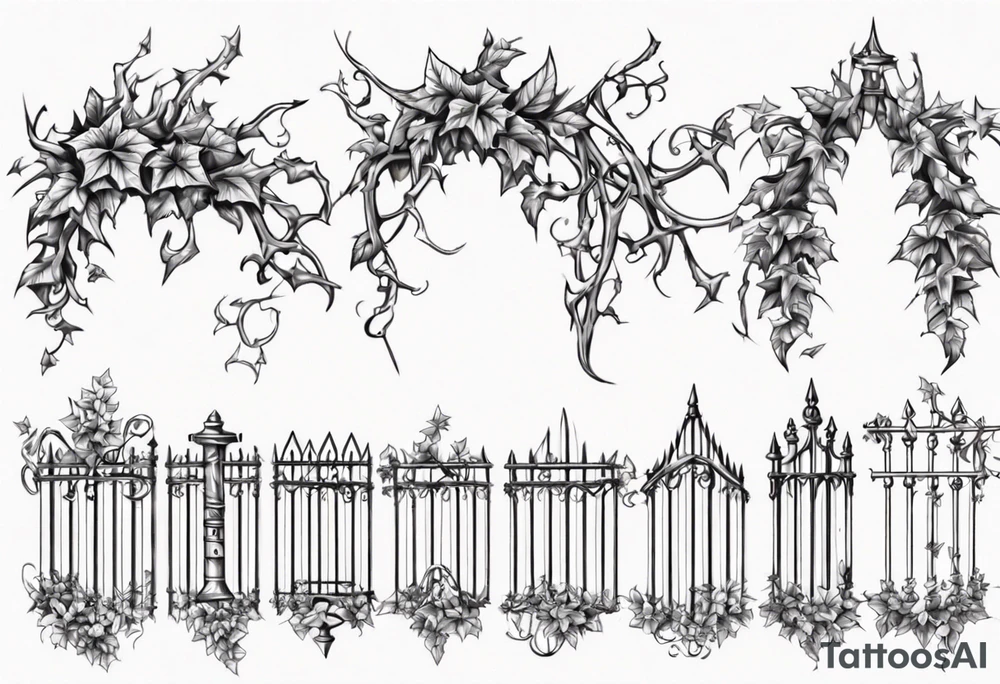 metal fence link with pointy ivy tattoo idea