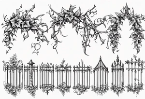 metal fence link with pointy ivy tattoo idea