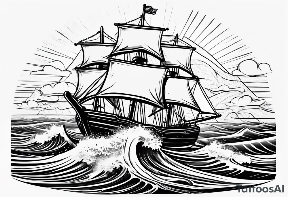 A lemon-Buoy with a green leaf-flag on waves tattoo idea
