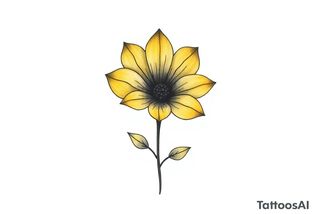 A minimalist flower tattoo that represents a shattered and betrayed gemini woman who fought hard throughout this year. With colors yellow and black. Make it unique and rare. Without leaves and stem. tattoo idea