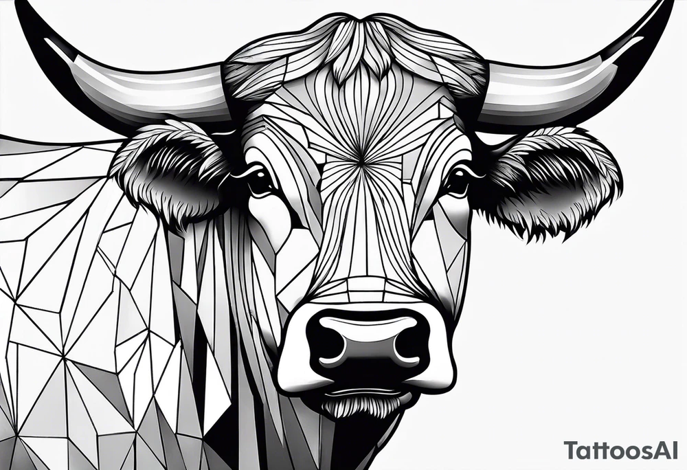geometric bull facing right tattoo idea