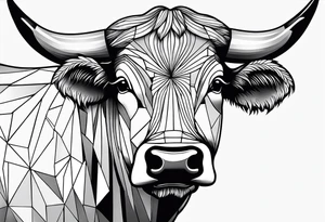 geometric bull facing right tattoo idea