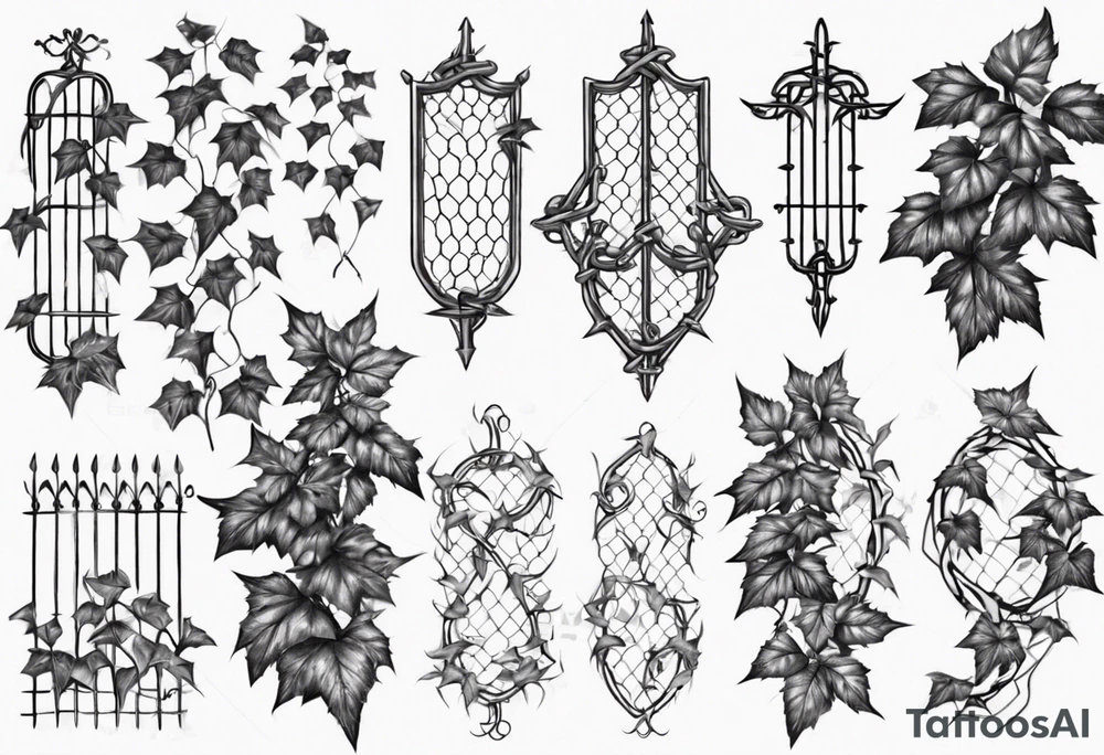 chain link fence with pointy ivy tattoo idea