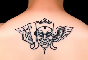 5 card hand,  Gemini twins, and a happy mask getting pulled off tattoo idea