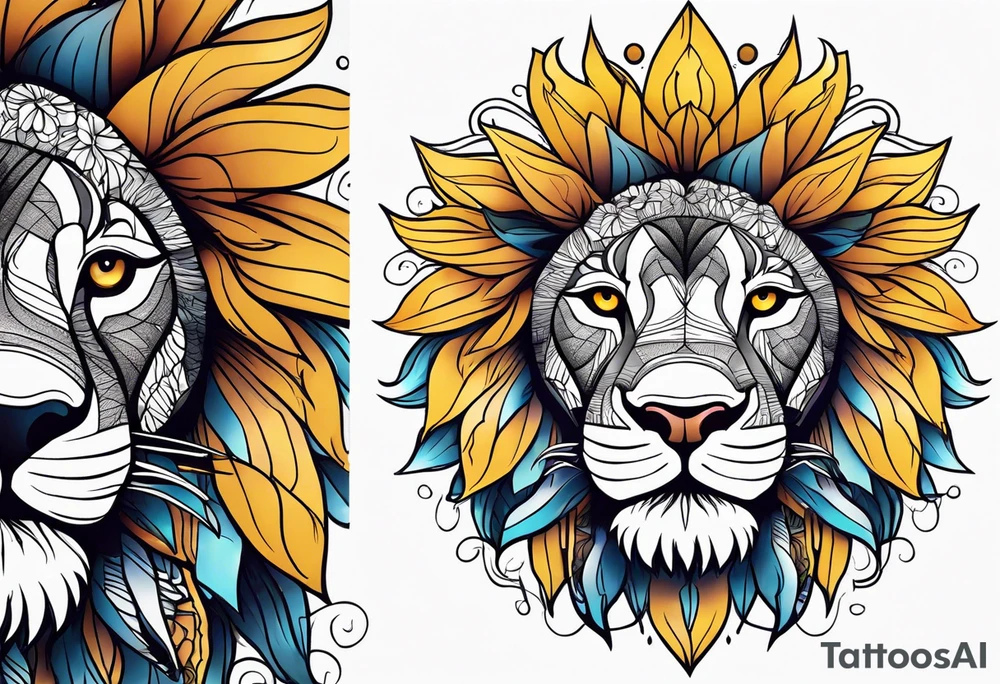 Lion top; sunflower bottom tattoo idea